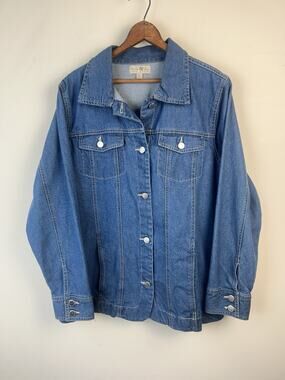 Turtle Bay Ladies Denim Jacket Sz L 100% Cotton Med Wash Classic Pockets Button
